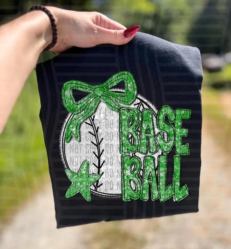 Faux Sequin Green Baseball Short Sleeve/Bella/3001
