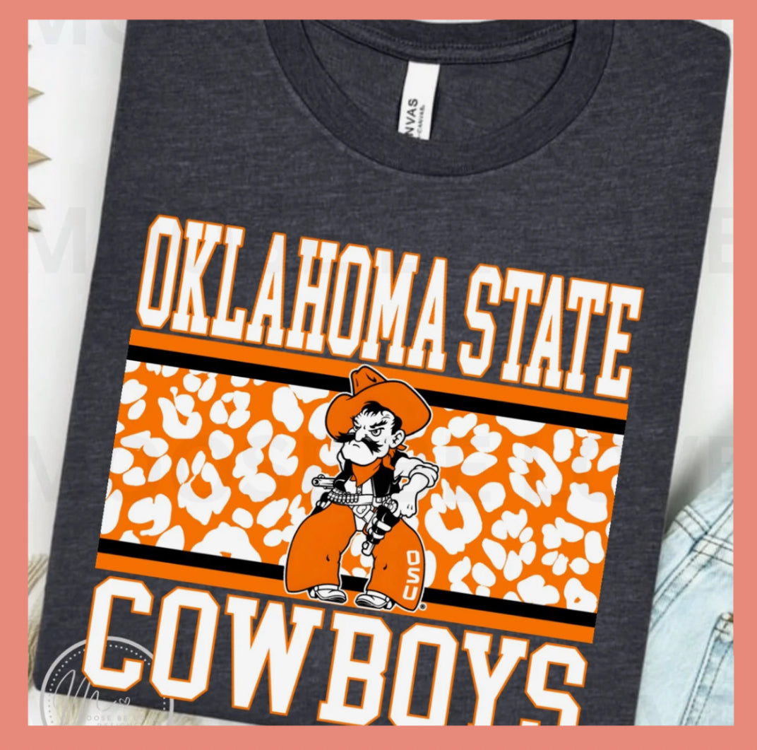 Oklahoma State Cowboys Orange Leopard Short Sleeve/Bella/3001