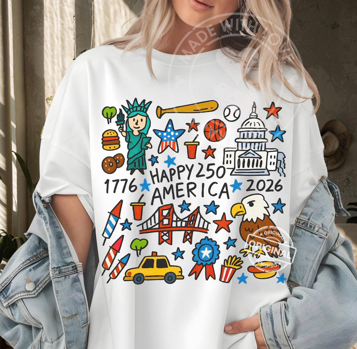 Happy 250 America Doodle Short Sleeve/Comfort Color/1717
