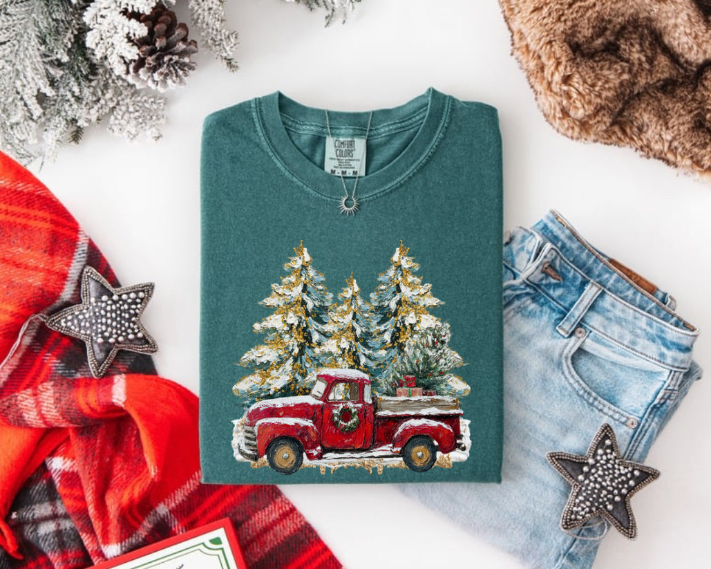 Faux Painted Christmas Truck Short Sleeve/Comfort Color/1717