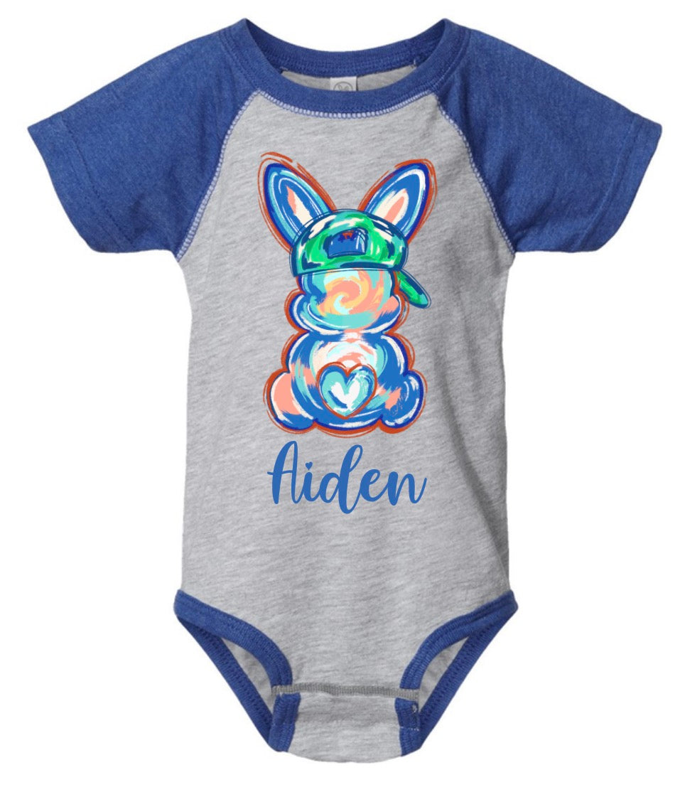 INFANT CUSTOM Brushstroke Bunny Raglan Short Sleeve Onesie/Rabbit Skins/4430