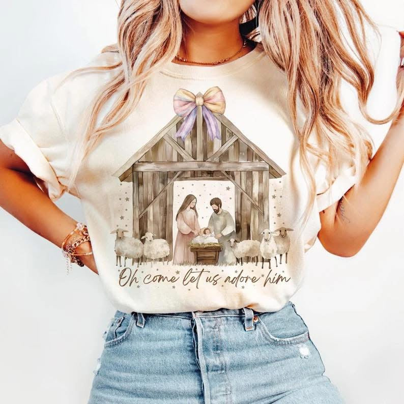 Oh Come Let Us Adore Him Manger Short Sleeve/Comfort Color/1717