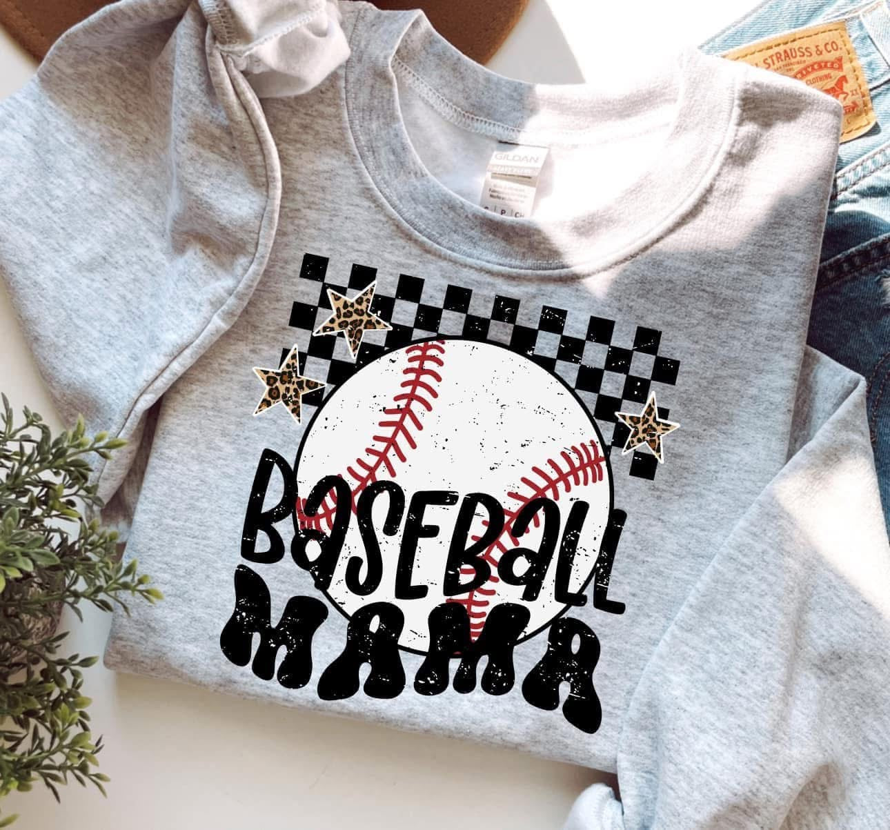 Baseball Mama Leopard Stars on Gildan Collection