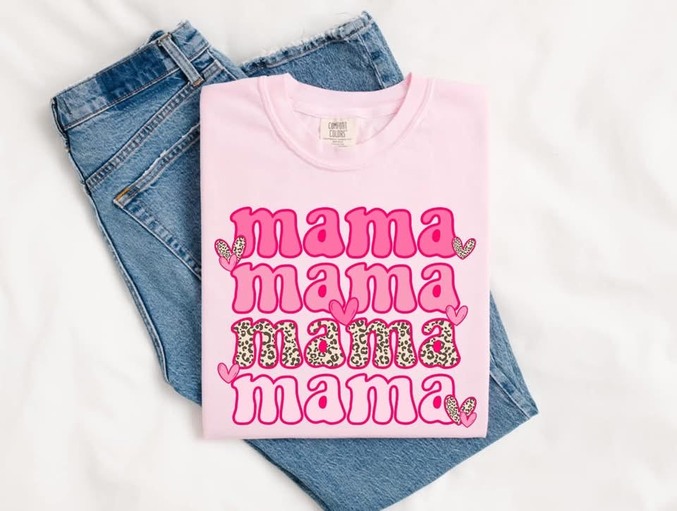 Pink & Leopard Mama On Comfort Color Collection