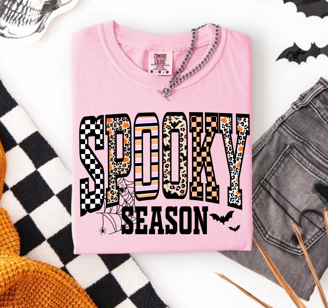 Leopard & Checkered Spooky Season Short Sleeve/Comfort Color