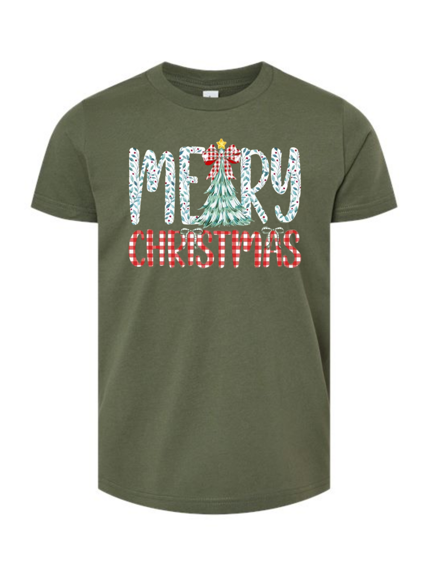 YOUTH Gingham Merry Christmas Short Sleeve/Bella/3001Y