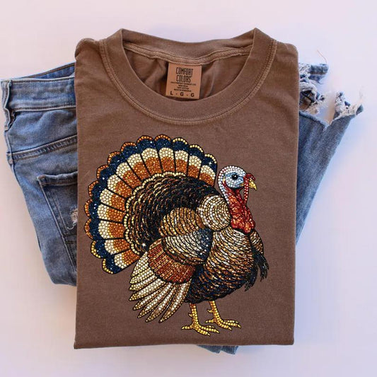 Faux Gem Turkey Short Sleeve/Comfort Color/1717