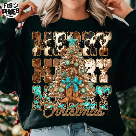 Cowhide Merry Christmas Short Sleeve/Comfort Color/1717