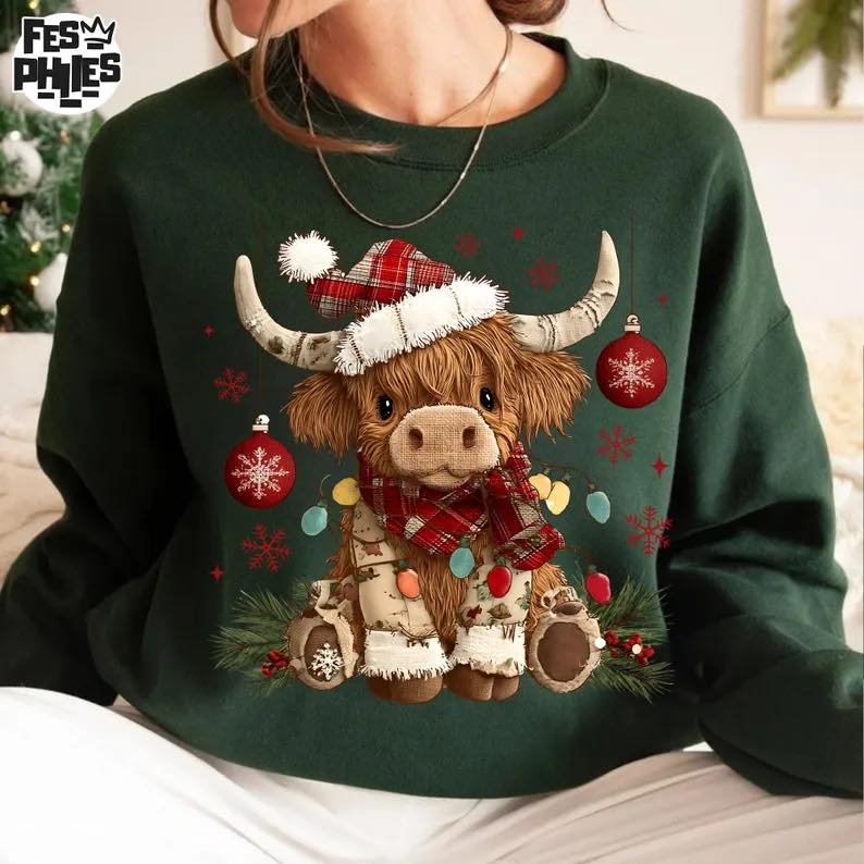Christmas Highland Cow Short Sleeve/Comfort Color/1717