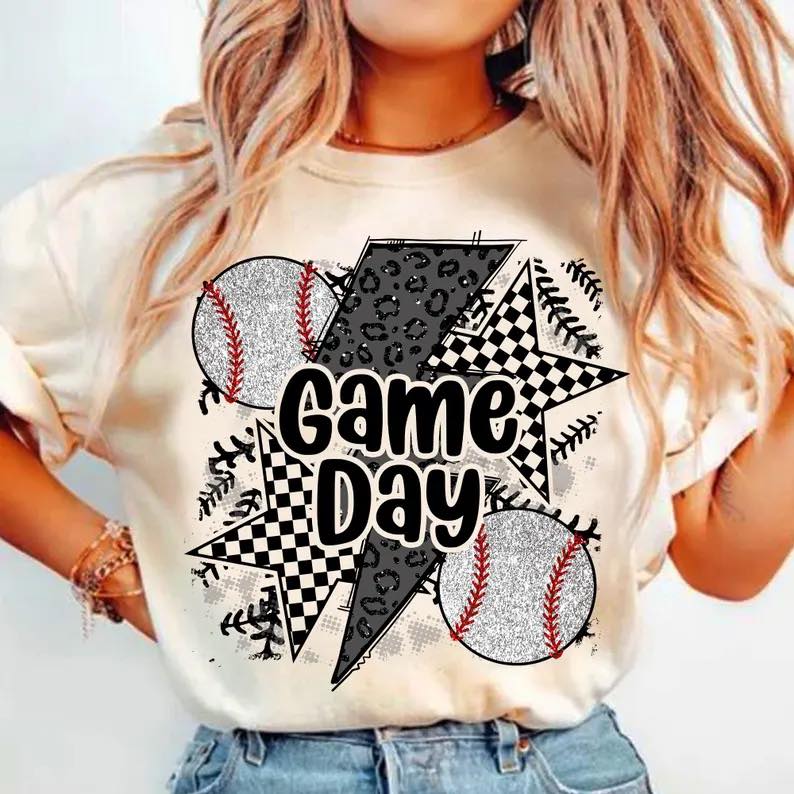 Leopard Bolt Glitter Game Day Baseball Short Sleeve/Comfort Color/1717