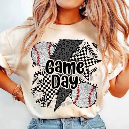 Leopard Bolt Glitter Game Day Baseball Short Sleeve/Comfort Color/1717