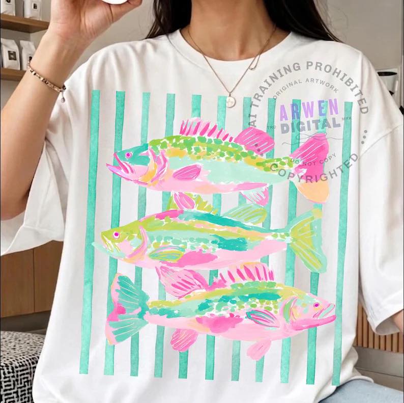 Coastal Watercolor Fish & Stripes Short Sleeve/Comfort Color 3023CROP