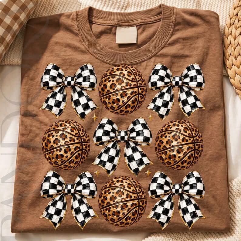 Basketball & Checker Bows Stars Short Sleeve/Comfort Color/1717