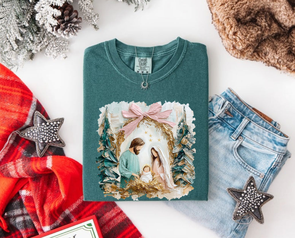 Faux Hand-Painted Nativity Short Sleeve/Comfort Color/1717