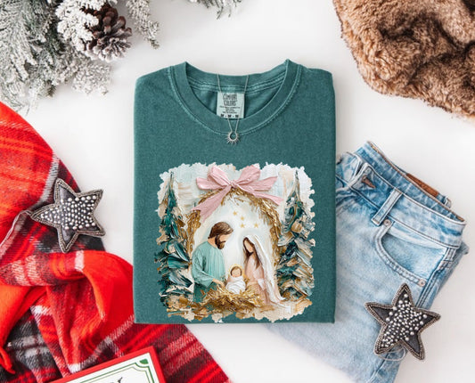 Faux Hand-Painted Nativity Short Sleeve/Comfort Color/1717