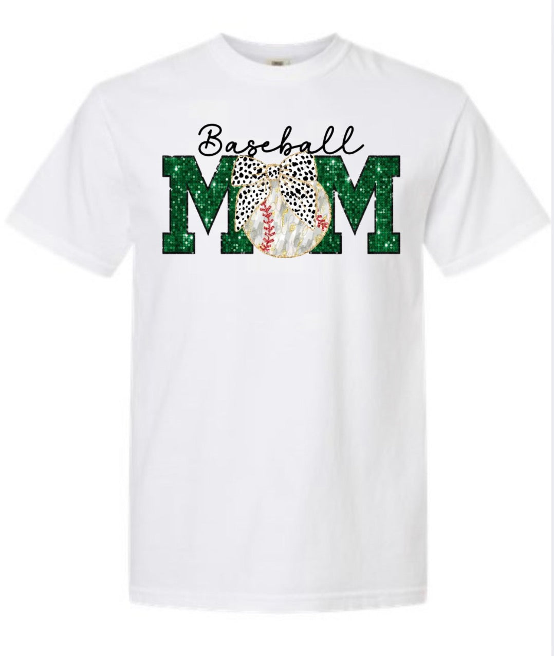 Brushstroke Baseball Mom Green Glitter Short Sleeve/Comfort Color/1717