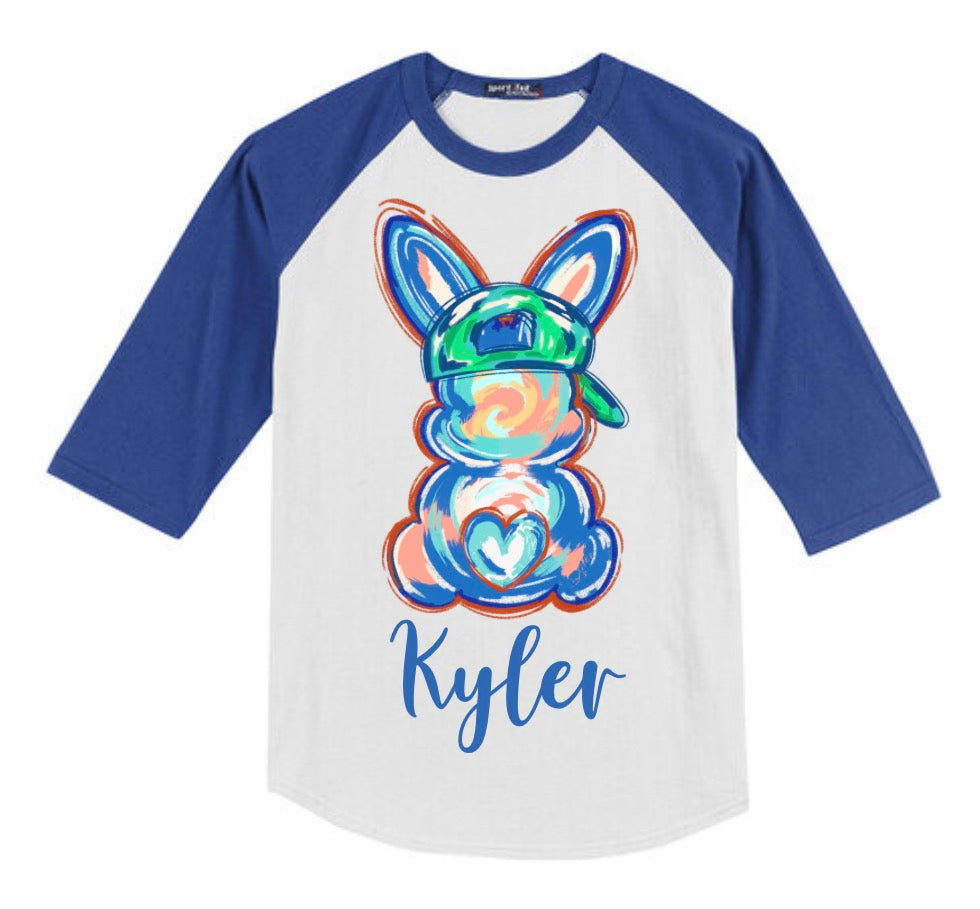 YOUTH Custom Brushstroke Bunny 3/4 Sleeve Raglan/Sport Tek/YT200