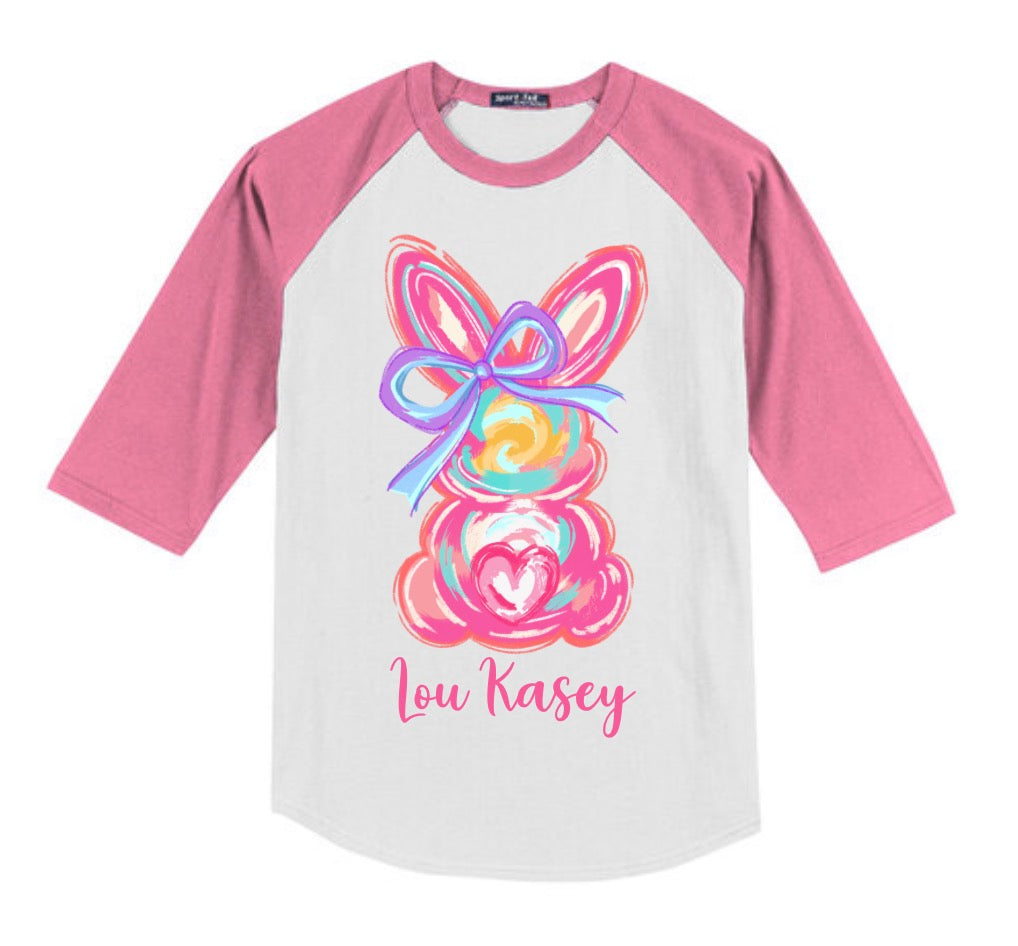 YOUTH Custom Brushstroke Bunny 3/4 Sleeve Raglan/Sport Tek/YT200