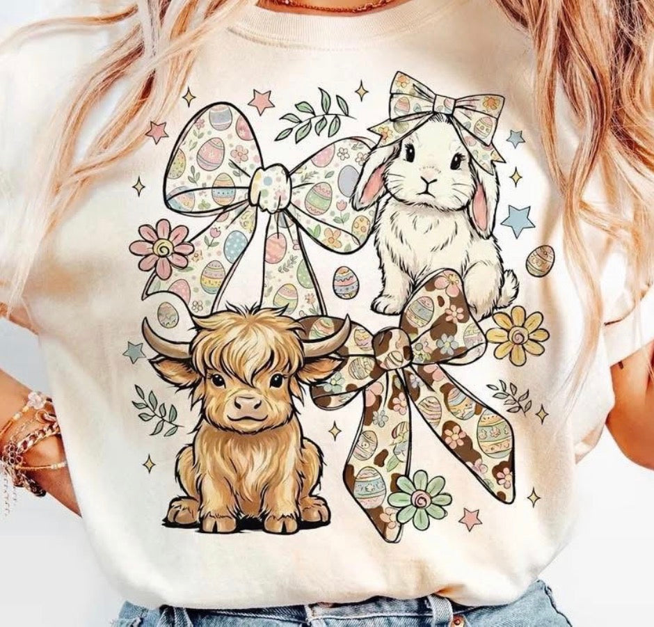 Coquette Highland Cow Easter Short Sleeve/Comfort Color/1717