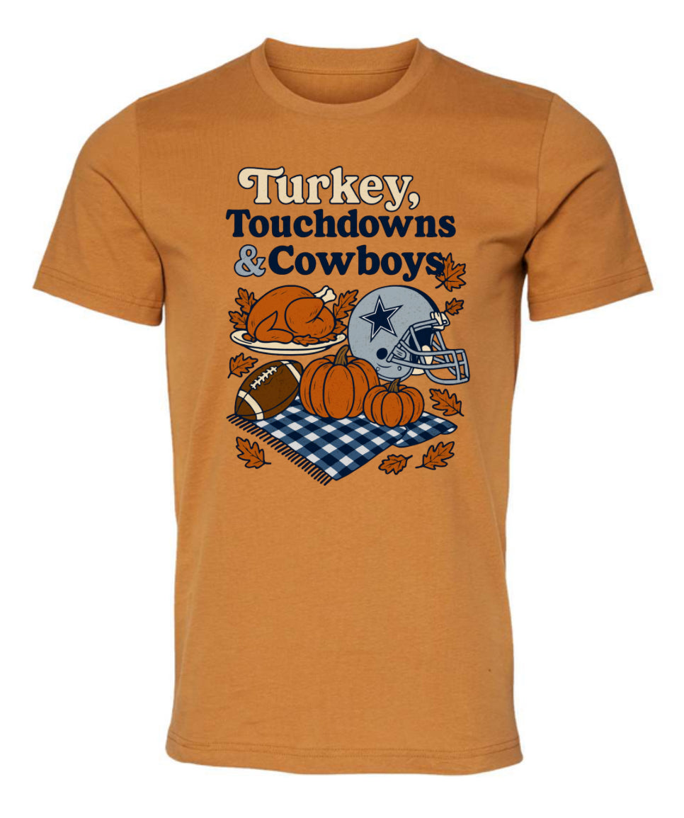 Turkey, Touchdowns & Cowboys Short Sleeve/Bella/3001