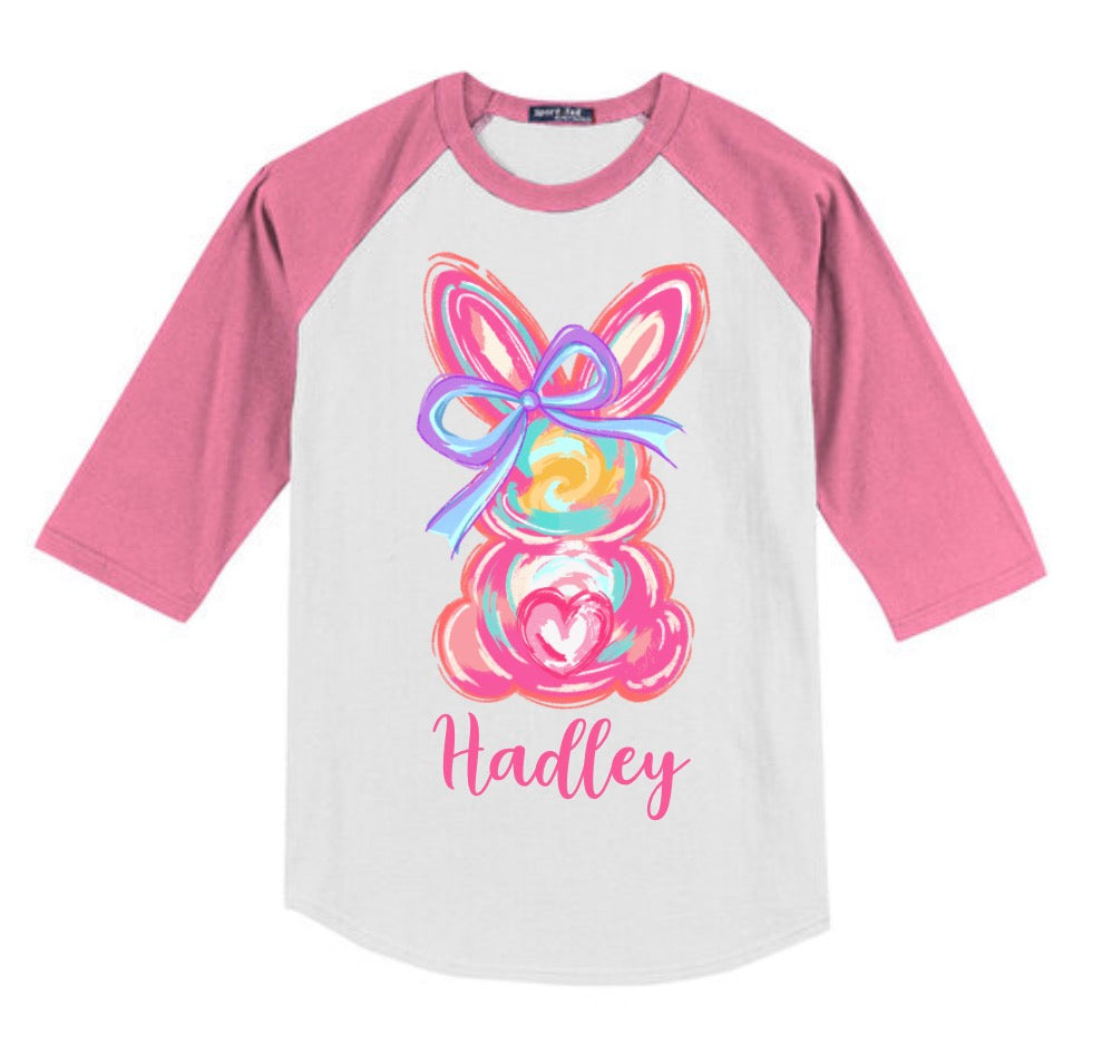 YOUTH Custom Brushstroke Bunny 3/4 Sleeve Raglan/Sport Tek/YT200