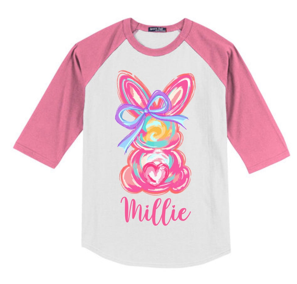 YOUTH Custom Brushstroke Bunny 3/4 Sleeve Raglan/Sport Tek/YT200