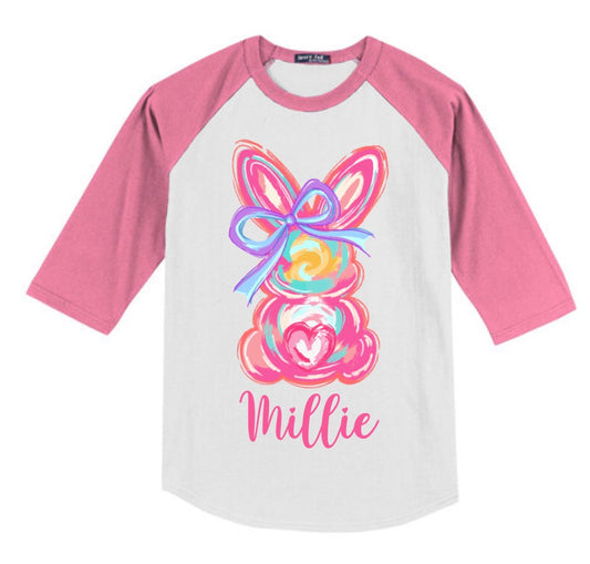 YOUTH Custom Brushstroke Bunny 3/4 Sleeve Raglan/Sport Tek/YT200