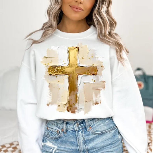 Gold Brushstroke Cross Sweatshirt/Gildan/18000