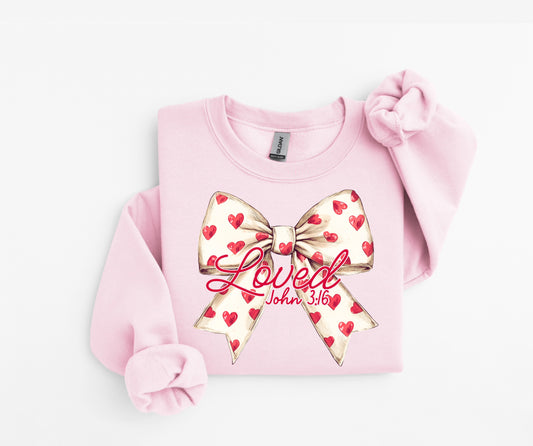 Loved 3:16 Coquette Red Heart Bow Gildan Sweatshirt 18000