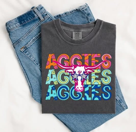 Youth Groovy Aggies Bull Comfort Color Short Sleeve 9018