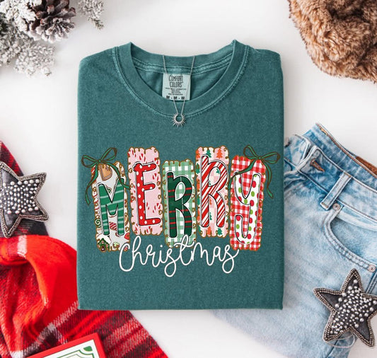 Merry Christmas Patches Short Sleeve/Comfort Color/1717