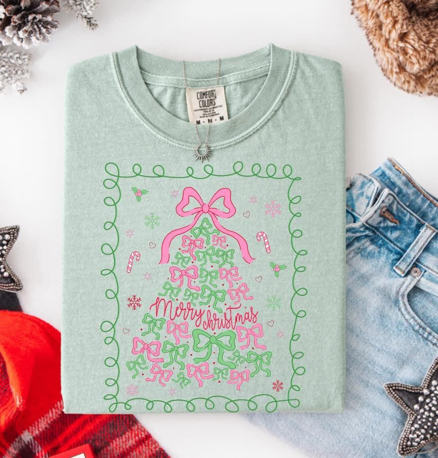 Merry Christmas Bows Tree Short Sleeve/Comfort Color/1717