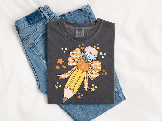 Coquette Pencil with Pumpkin Short Sleeve/Comfort Color/1717