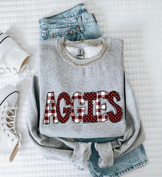 Gingham Aggies Sweatshirt/Bella/3945