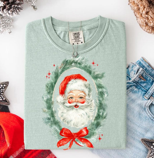Vintage Wreath Santa Short Sleeve/Comfort Color/1717