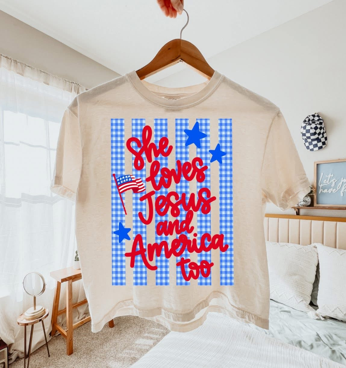 She Loves Jesus and America Short Sleeve/Comfort Color/3023 CROP