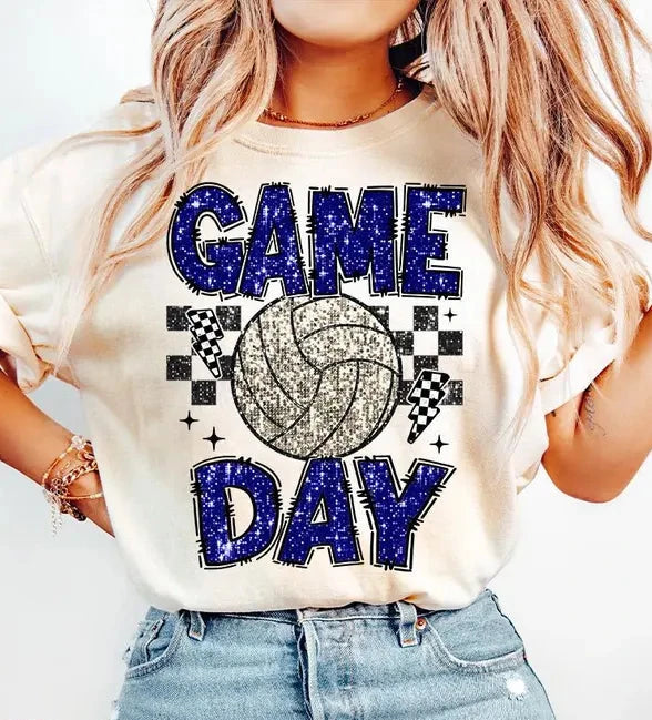 Game Day Volleyball In Blue Short Sleeve/Comfort Color/1717