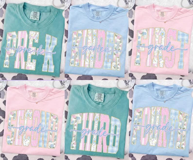 Grade Level Floral + Script  Short Sleeve/Comfort Color/1717