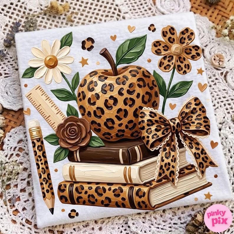 Leopard Book Stack Short Sleeve/Comfort Color/1717