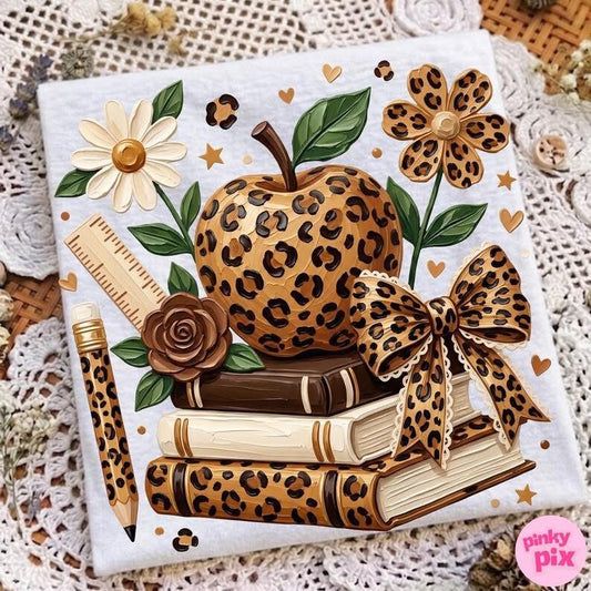 Leopard Book Stack Short Sleeve/Comfort Color/1717