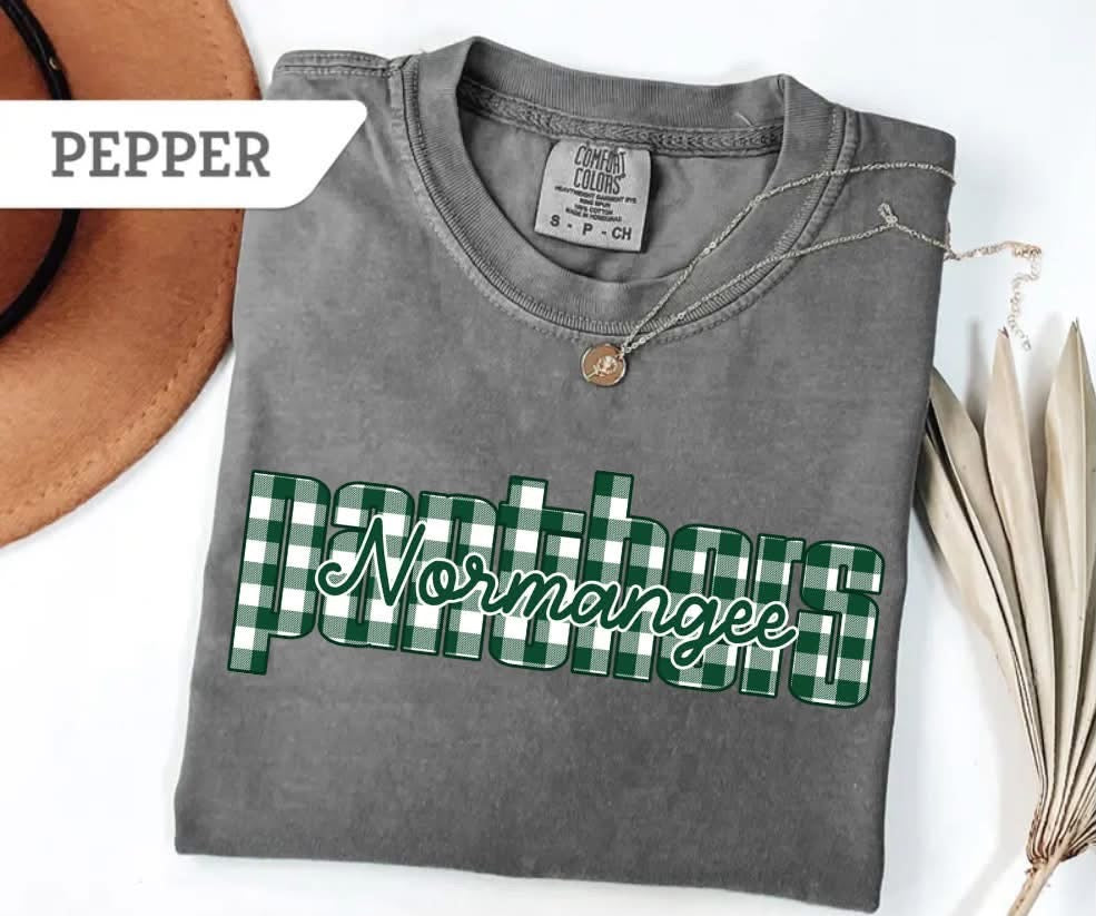 Normangee Panthers Green Checker Comfort Color Short Sleeve 1717 Shirt