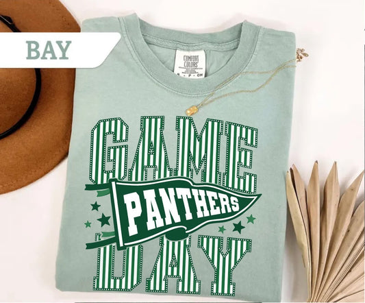 Panthers Green Stripes Game Day Pennant Comfort Color Short Sleeve 1717 Shirt