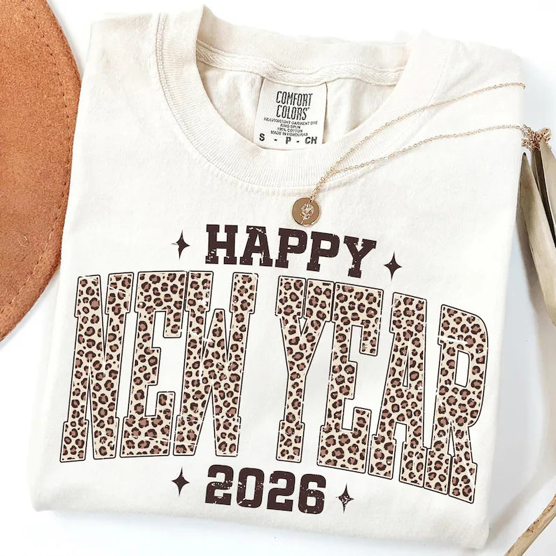 Leopard Happy New Year 2026 Short Sleeve/Bella/3001