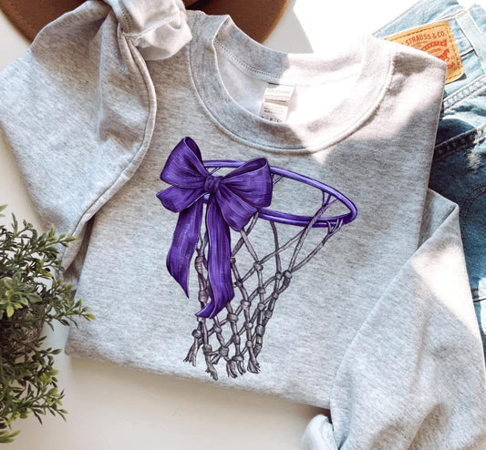 Basketball Purple Bow Gildan Sweatshirt 18000