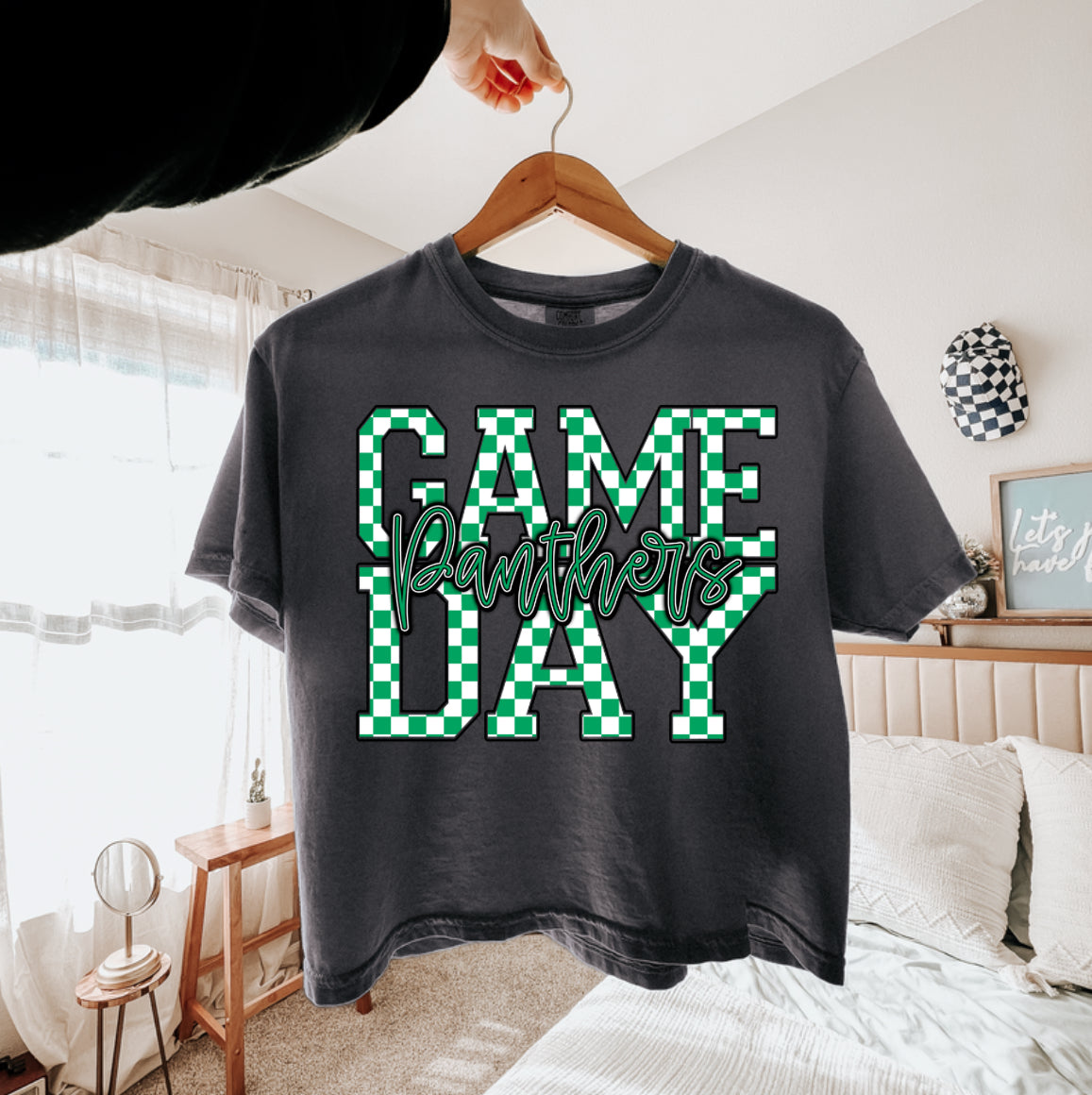 Game Day Panthers Checkered Short Sleeve/Comfort Color/1717