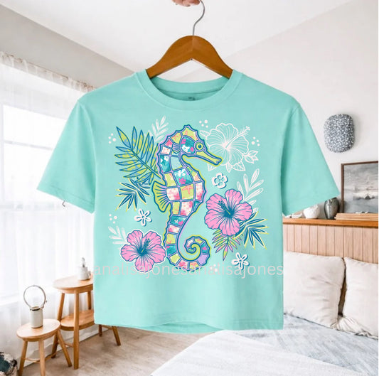 Floral Seahorse Short Sleeve/Comfort Color 3023CROP