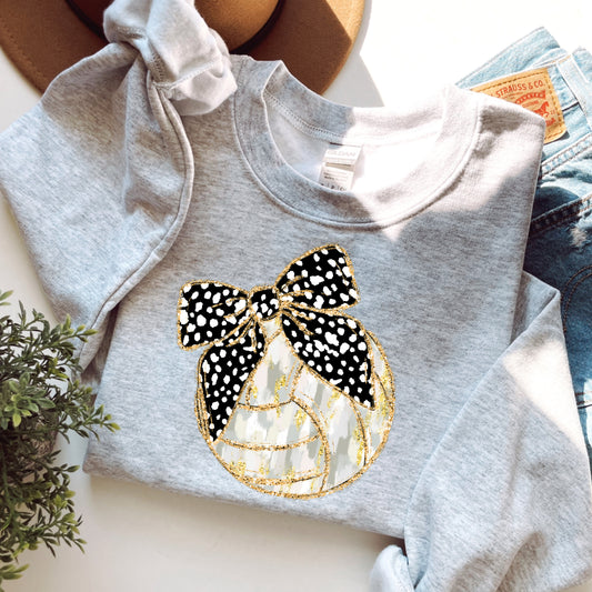 Gold Glitter Volleyball Bow Gildan Sweatshirt 18000