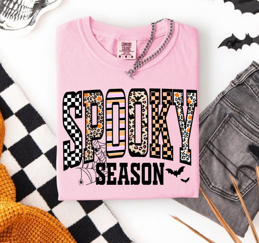 Leopard & Checkered Spooky Season Short Sleeve/Comfort Color