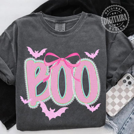 Preppy Striped Boo Short Sleeve/Comfort Color/1717