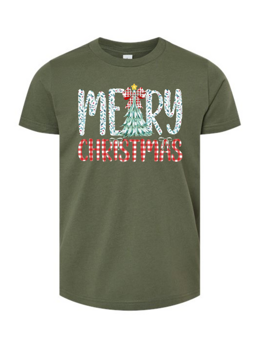 YOUTH Gingham Merry Christmas Short Sleeve/Bella/3001Y